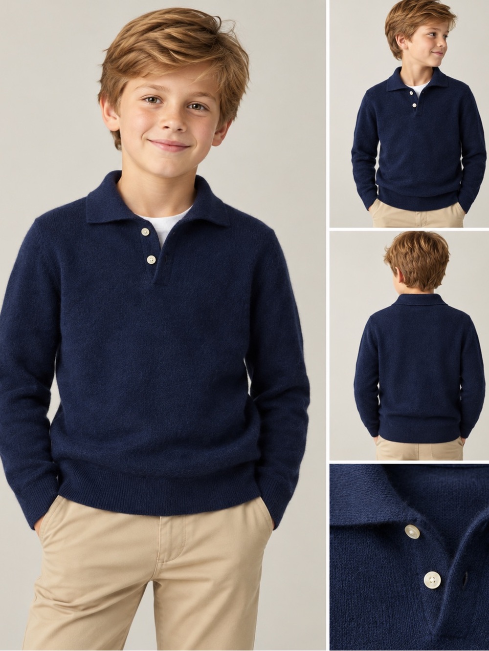 J.Crew Crewcuts 100% Cashmere Polo Sweater Navy Blue Size L 10/11